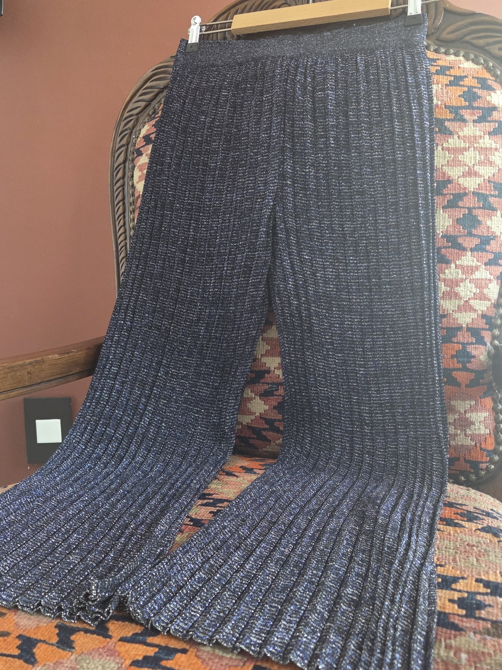 (Nwot ) Beymen Club Metallic Knit Wide-Leg Pants in Navy